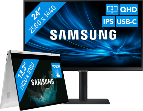 Studenten pakket - Samsung Galaxy Book2 Pro 360 13 NP930QED-KB1NL + QHD Monitor