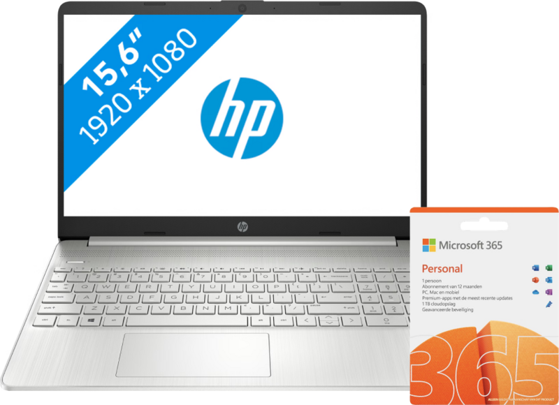 HP 15s-fq4960nd + 1 jaar Office 365 Personal